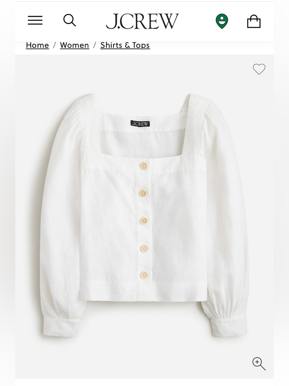 NWOT J. Crew Squareneck button-up top in linen